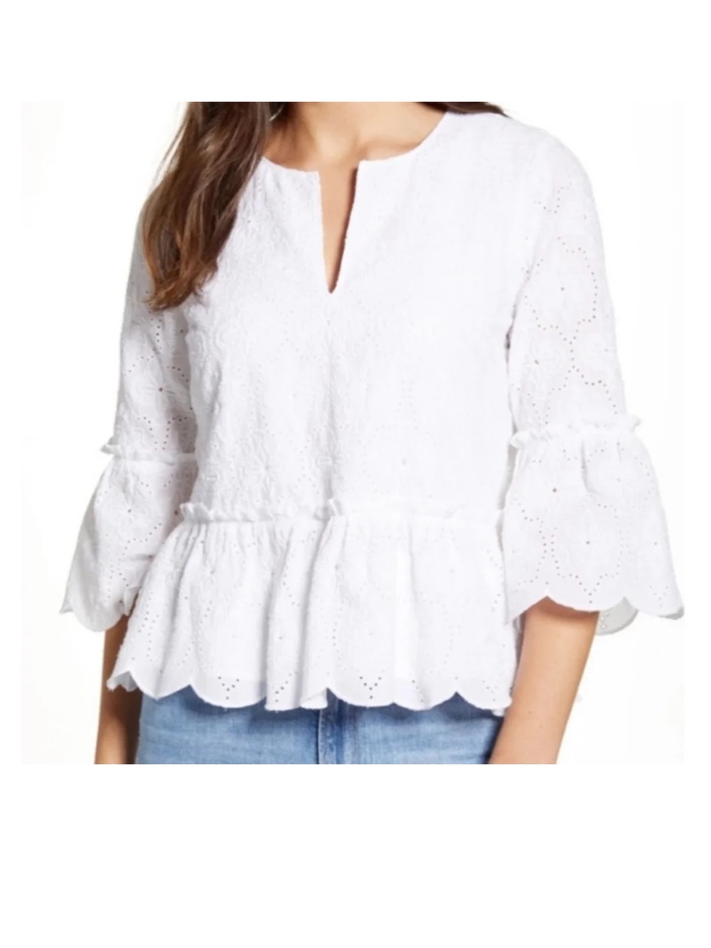 Vineyard vine Women's White Eyelet Peplum Top - Classic Summer Blouse
